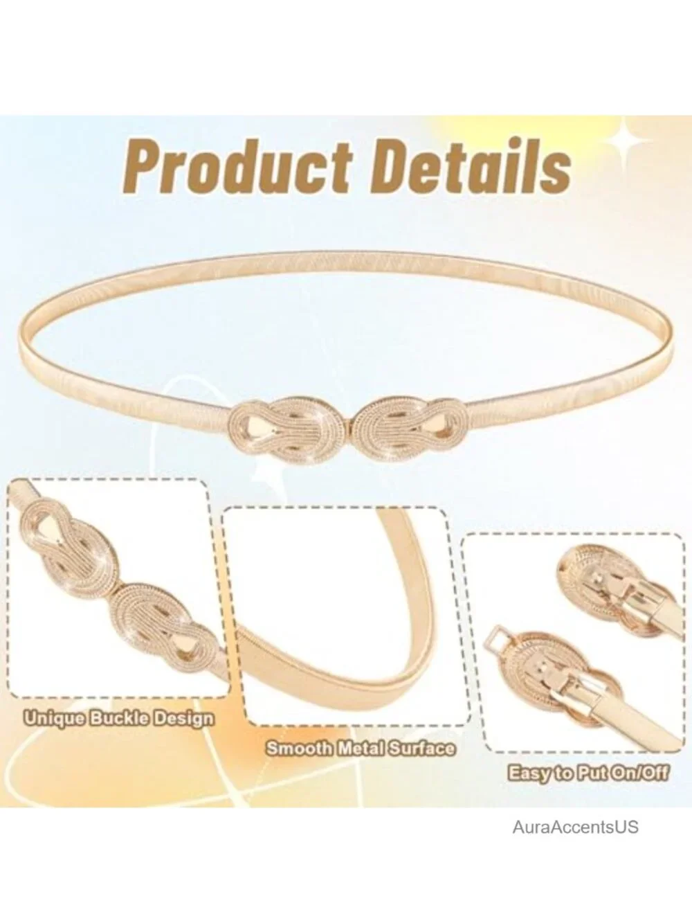 Skinny Elastic Waist Belt with Metal Hook, Adjustable Stretch Chain Belt for